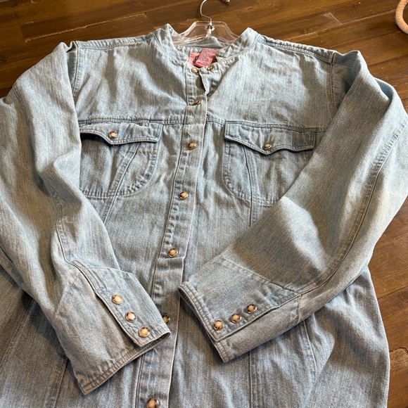 Vintage Denim Maxi Dress Long Line Pearl Snap Buttons Cowgirl Chambray Cottage - Picture 12 of 12